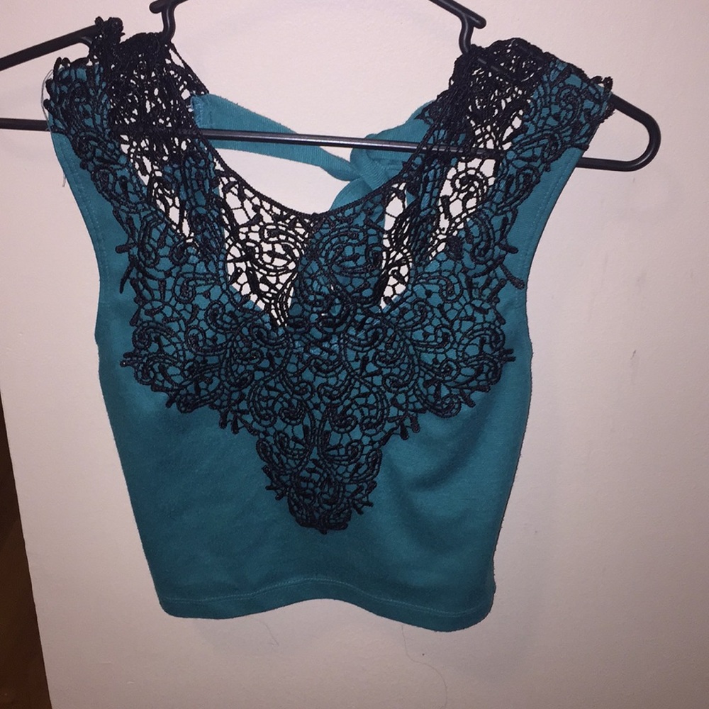 Lace teal crop top